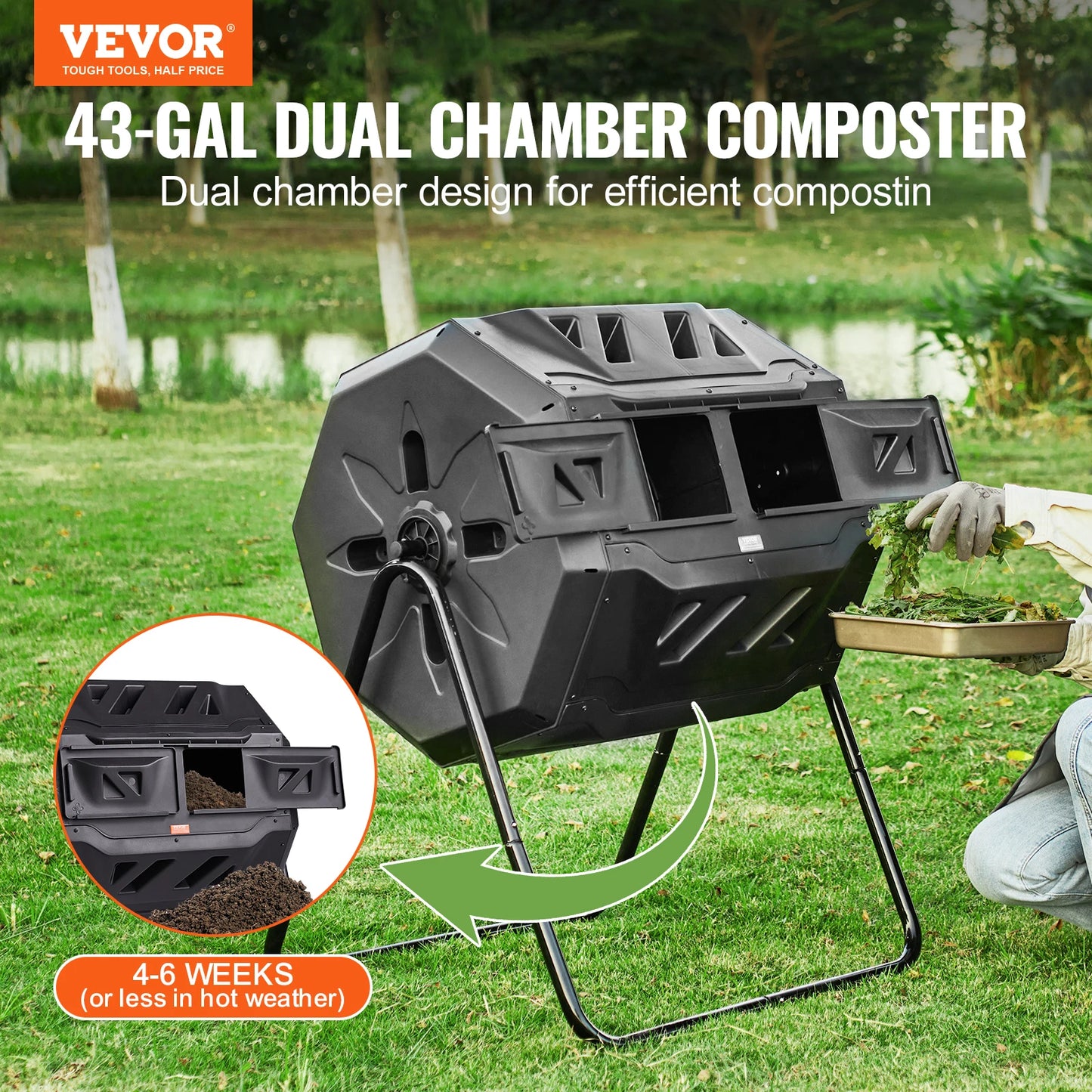 SucceBuy Dual Chamber Tumbling Compost Bin BPA Free