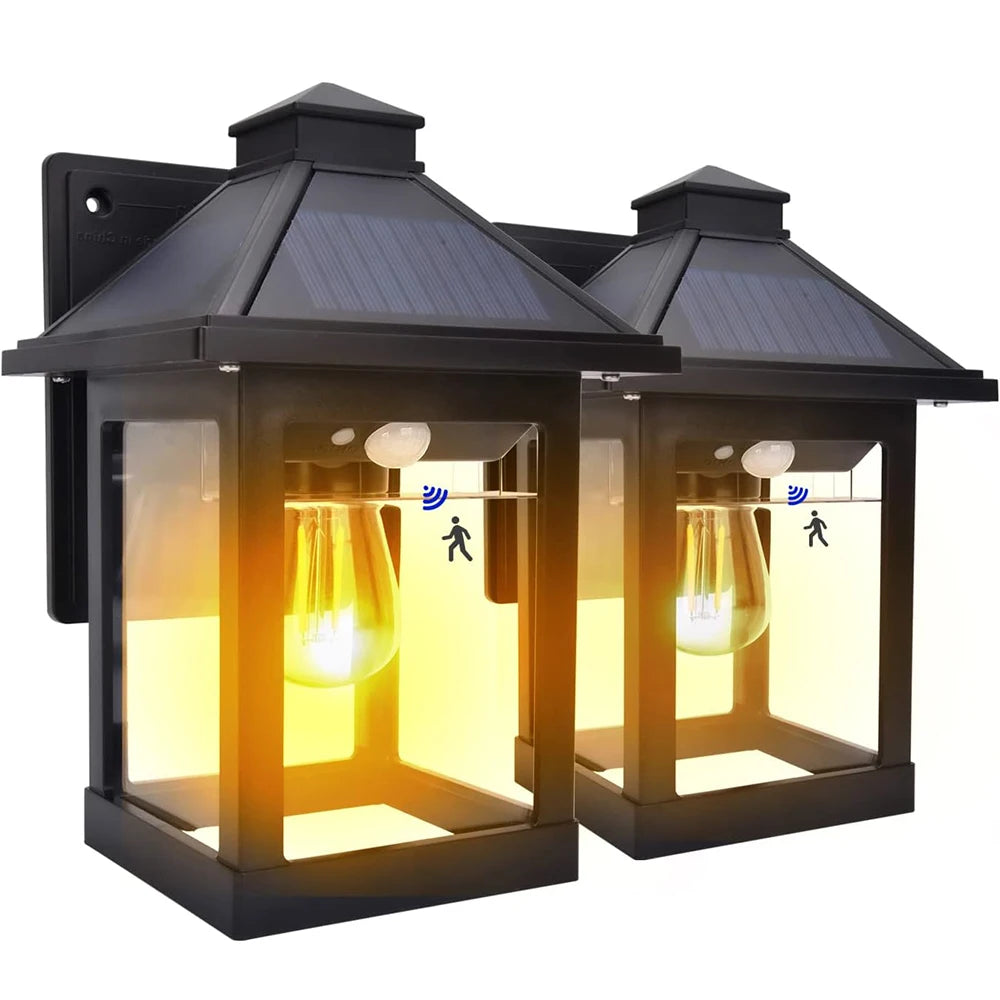 Solar Powered Wall Lanterns 2 Pack Dusk to Dawn Sensor