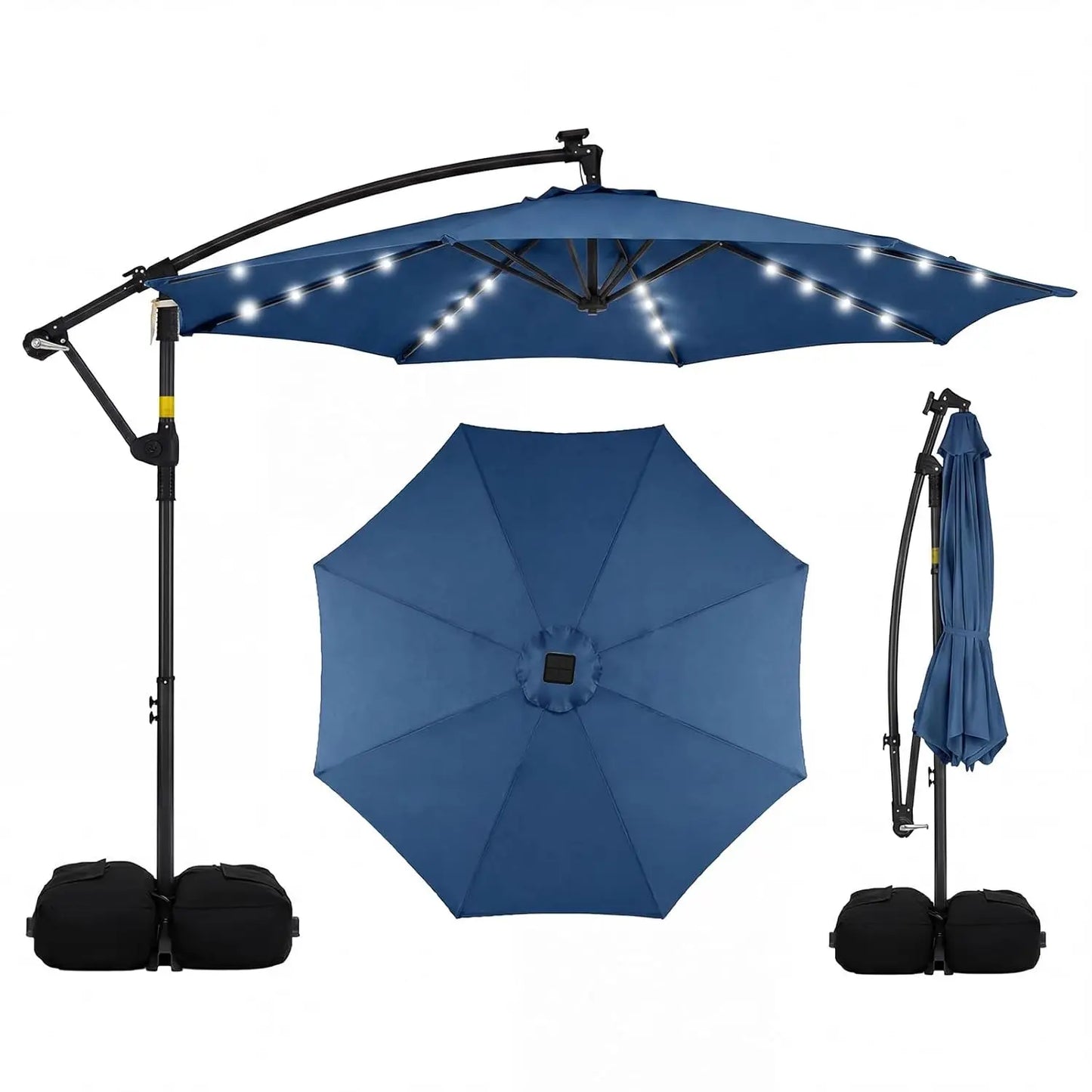 Solar Cantilever Patio Umbrella With Base Included And LED Lights