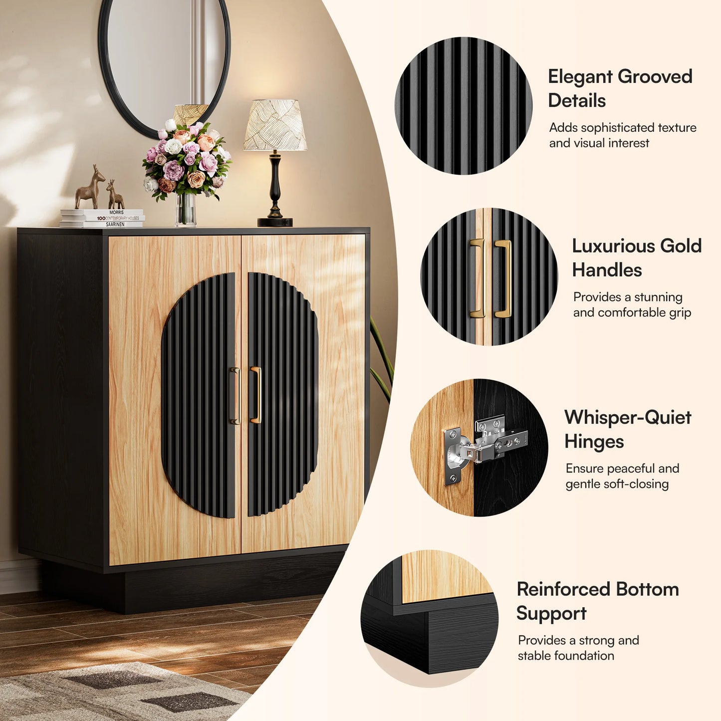 Modular Fluted Buffet Cabinet With Storage Credenza For Living Room