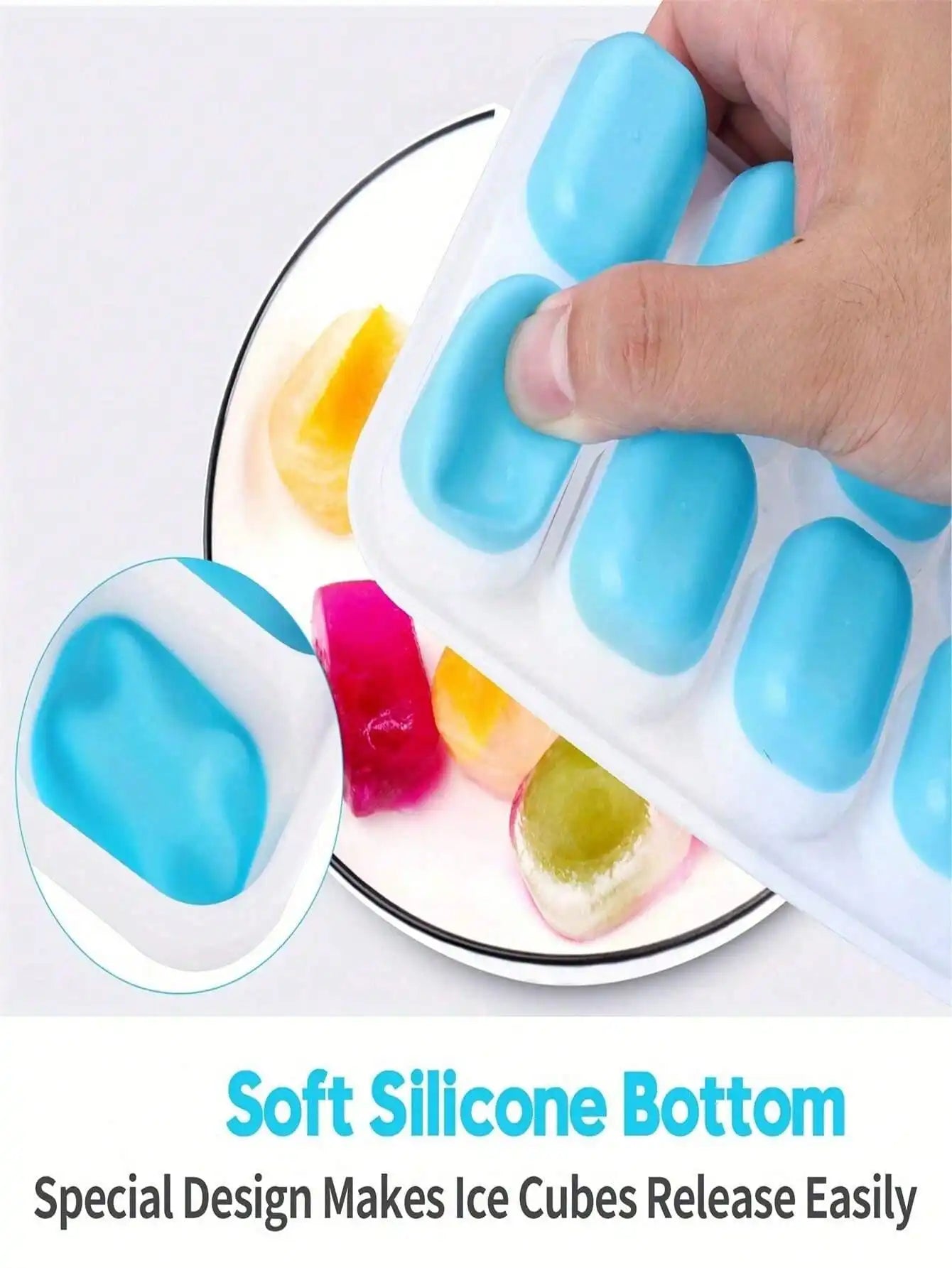 Silicone Ice Cube Tray 14-Cavity With Removable Lids Stackable