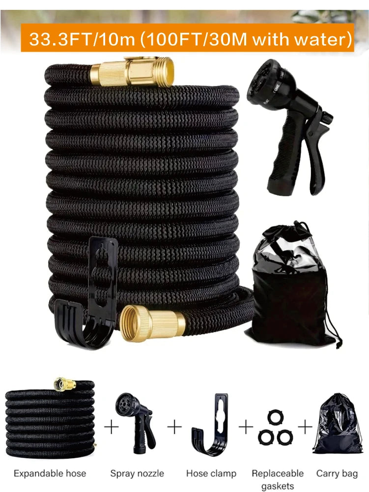 Expandable Garden Hose Kit With Nozzles For Lawn Car Wash