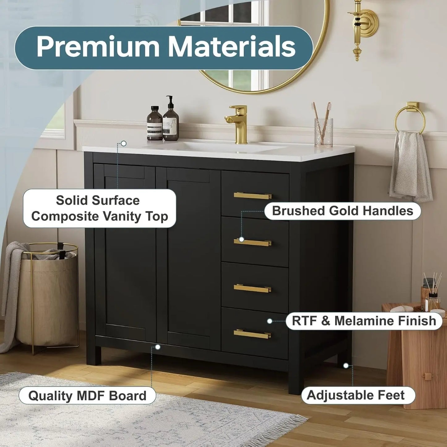 Guangbai Modern Bathroom Vanity With Integrated Top Sink