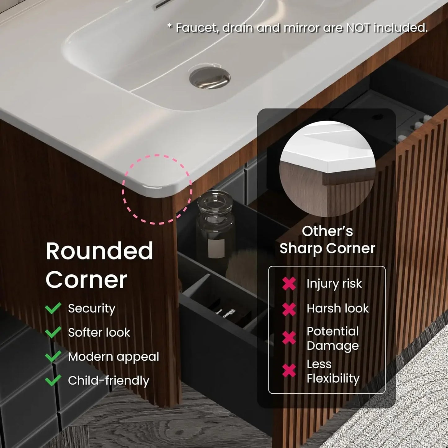 30" Bathroom Vanity with Sink, Modern Floating Vanity with Push Open Soft Close Drawer, Large Storage for Small Space, Walnut