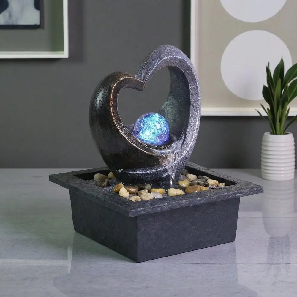 Heart Shaped USB Tabletop Fountain With LED Color Changing Ball