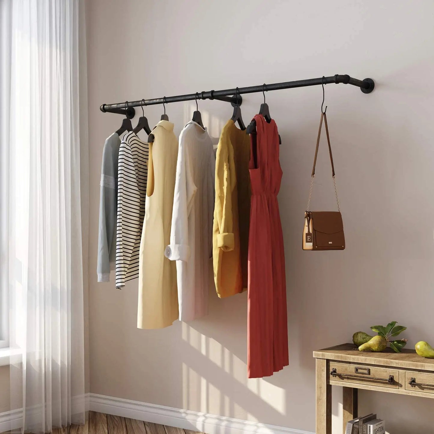 Industrial Pipe Clothes Rack With Wall Mount Shelf And Hooks