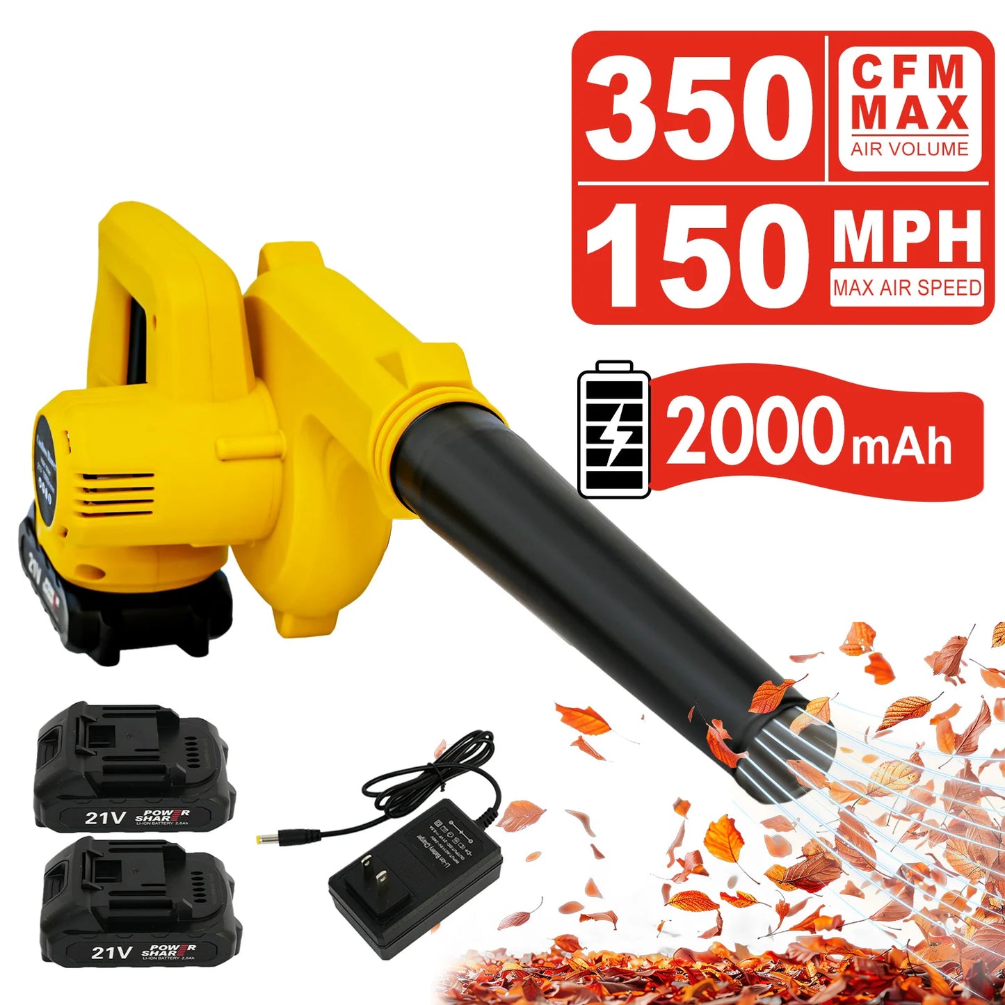21V Cordless Leaf Blower 2-In-1 With Battery And Charger