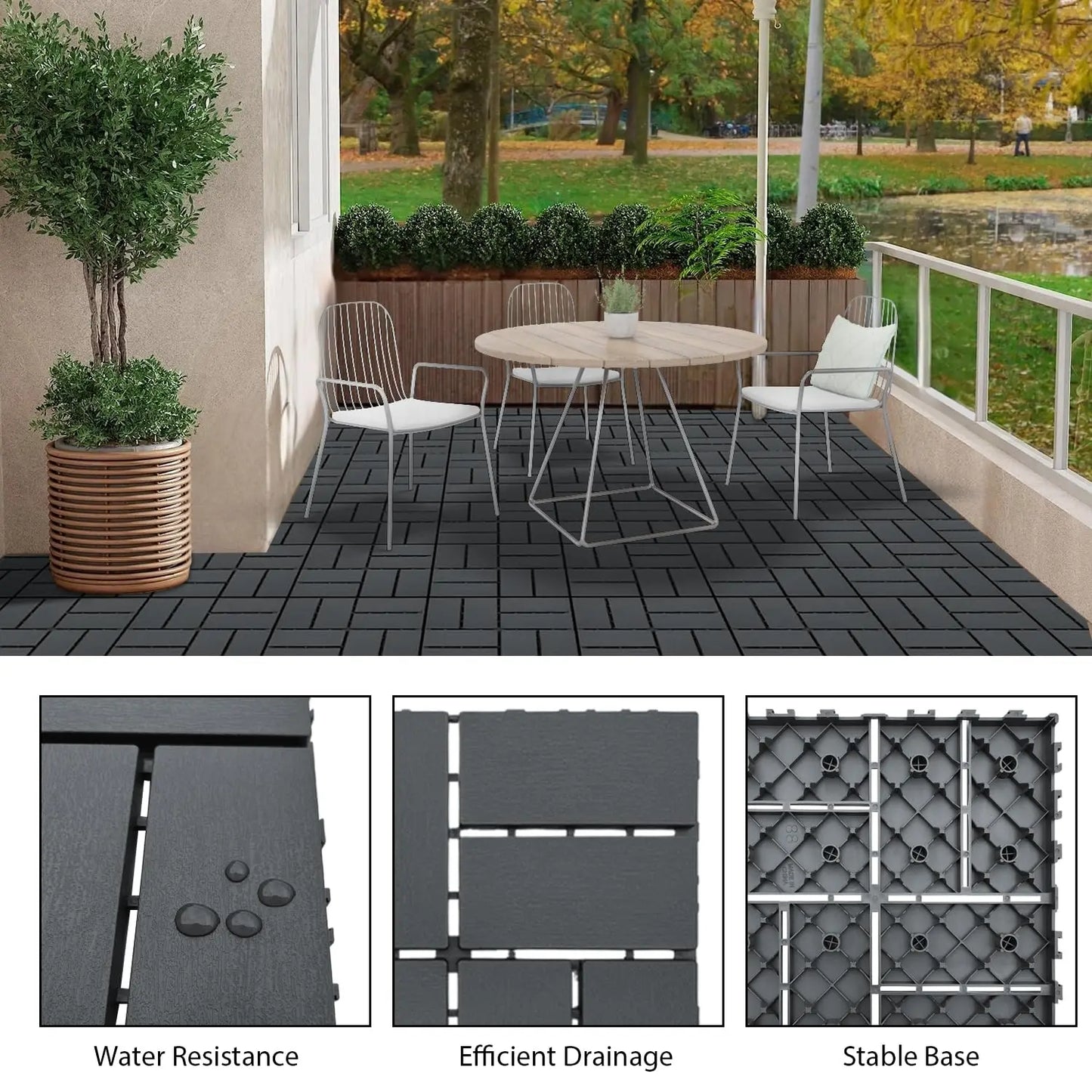 44-Piece Interlocking Plastic Deck Tiles for Garden and Patio