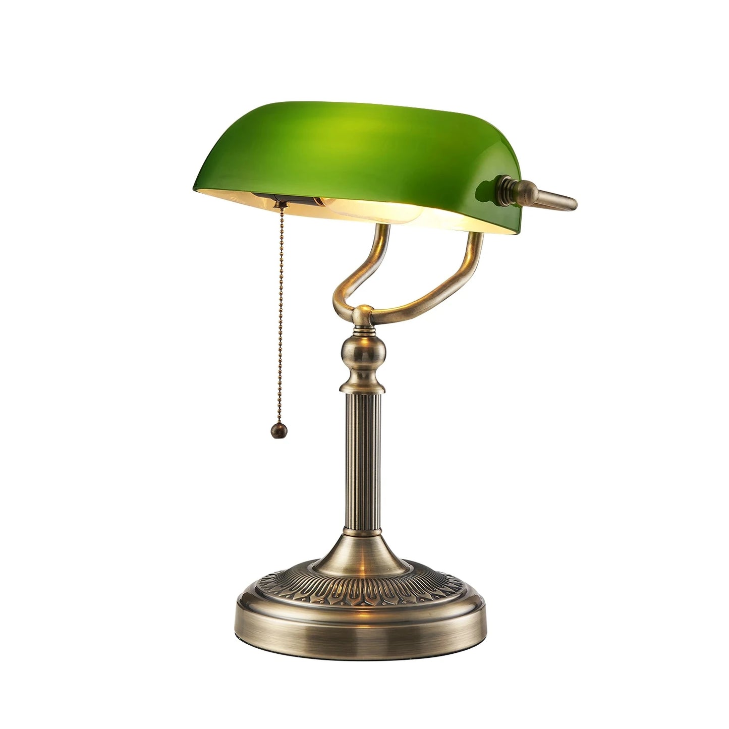 Newrays Emerald Glass Banker Table Lamp Plug-In With Zipper Switch