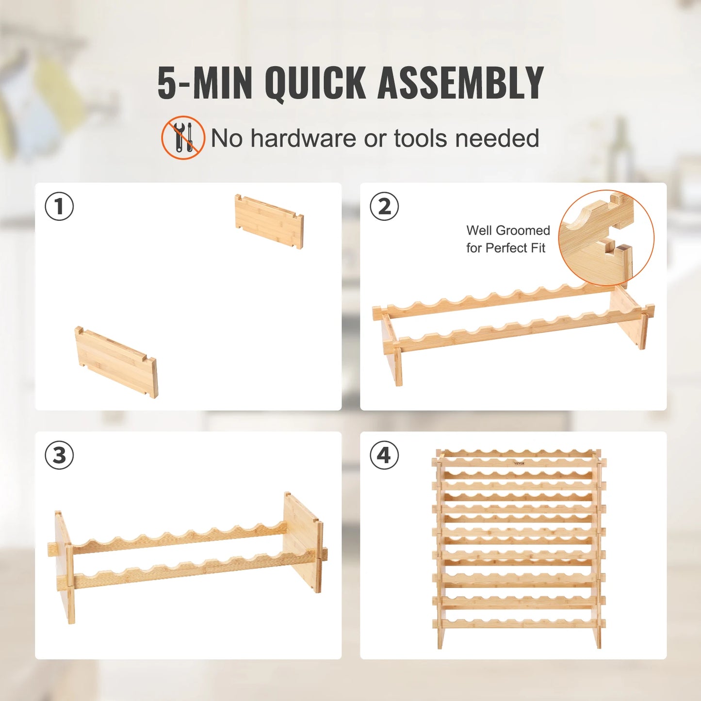 SucceBuy 8 Tier Stackable Bamboo Free Standing Wine Rack