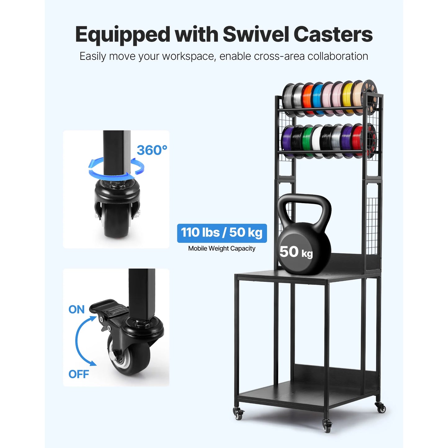 SucceBuy 4-Tier Filament Storage Rack With Wheels For 3D Printing