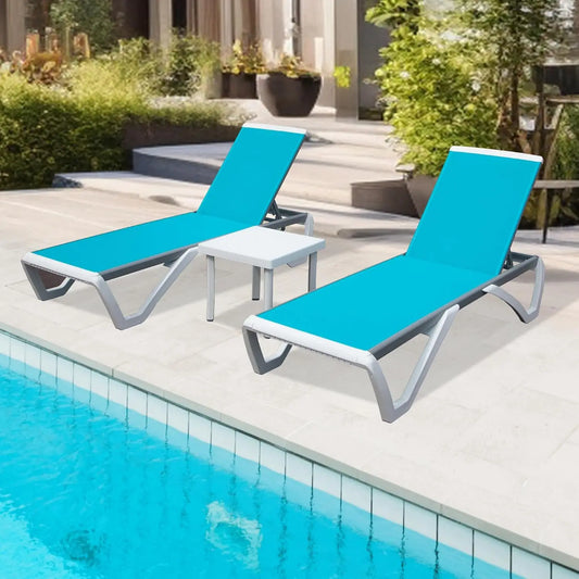 Aluminum Outdoor Lounge Chair Set Of Three With Wheels Weatherproof