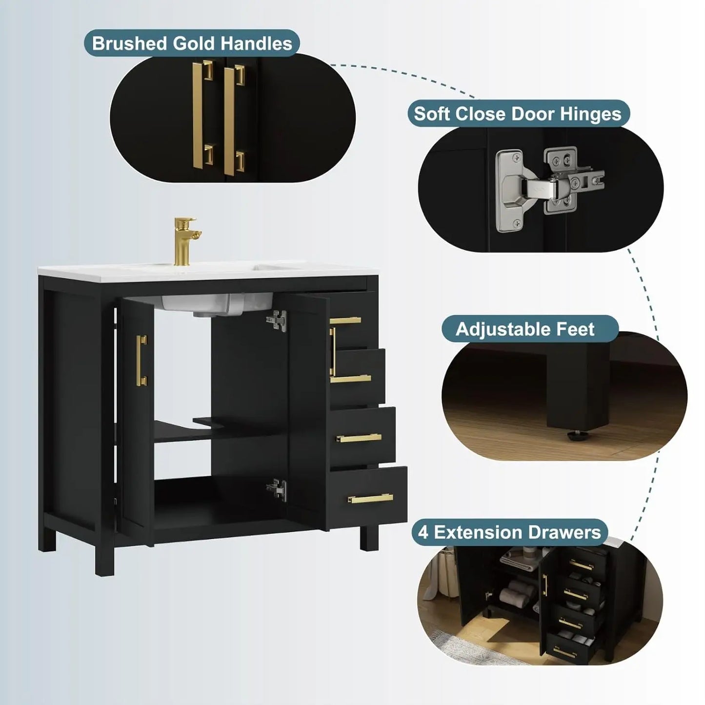 Guangbai Modern Bathroom Vanity With Integrated Top Sink