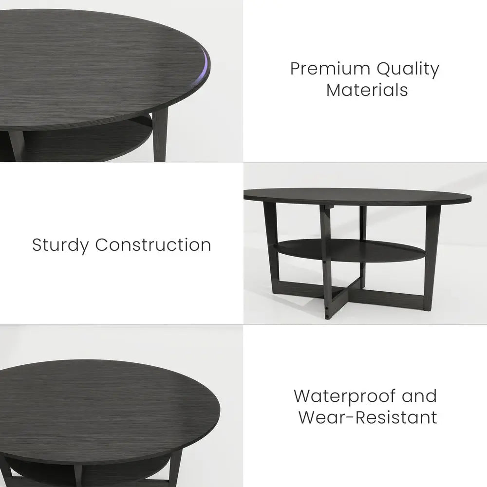 Wooden Coffee Table Set With Round End Tables