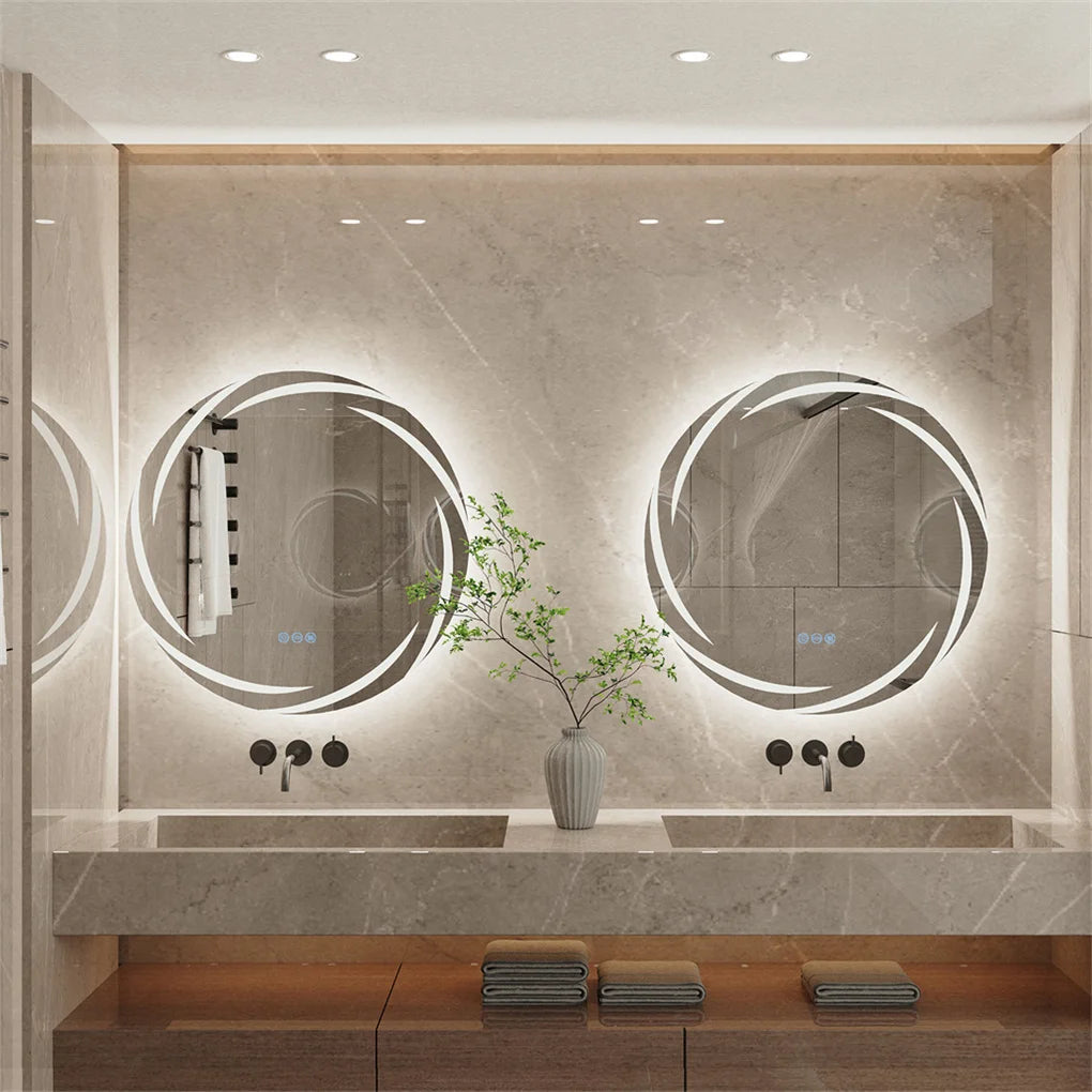 LED Backlit Round Anti-Fog Bathroom Vanity Mirror Shatterproof