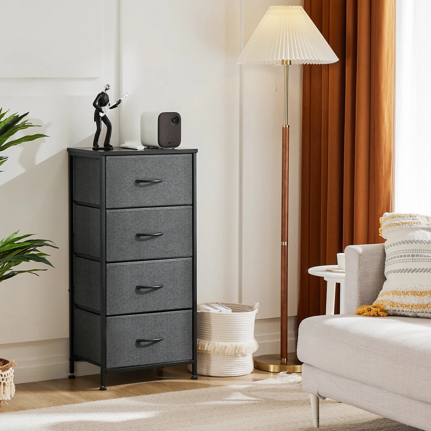 JHK Modern Dresser With 4 Fabric Drawers And Steel Frame