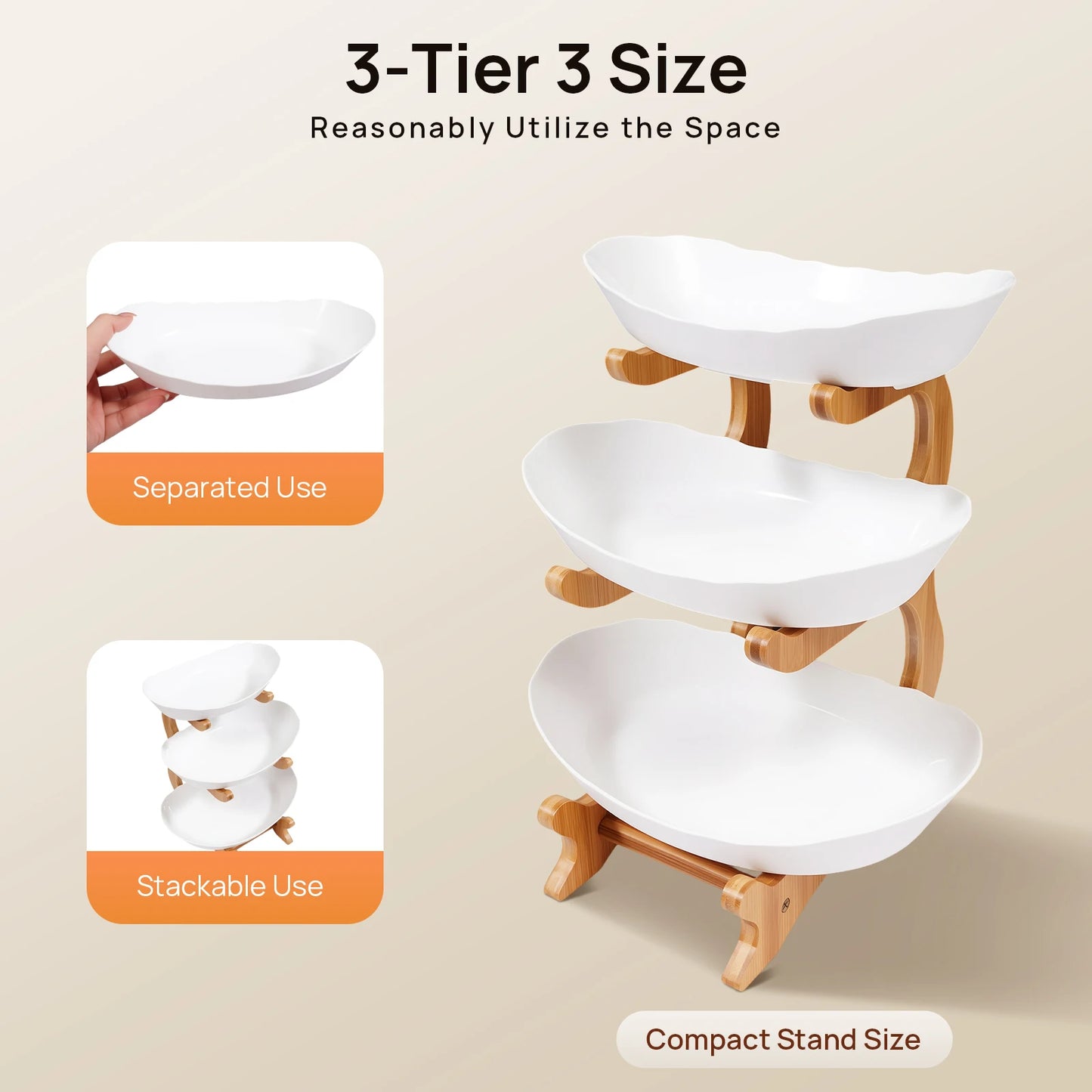 3-Tier Fruit Plate With Bamboo Stand For Party Wedding