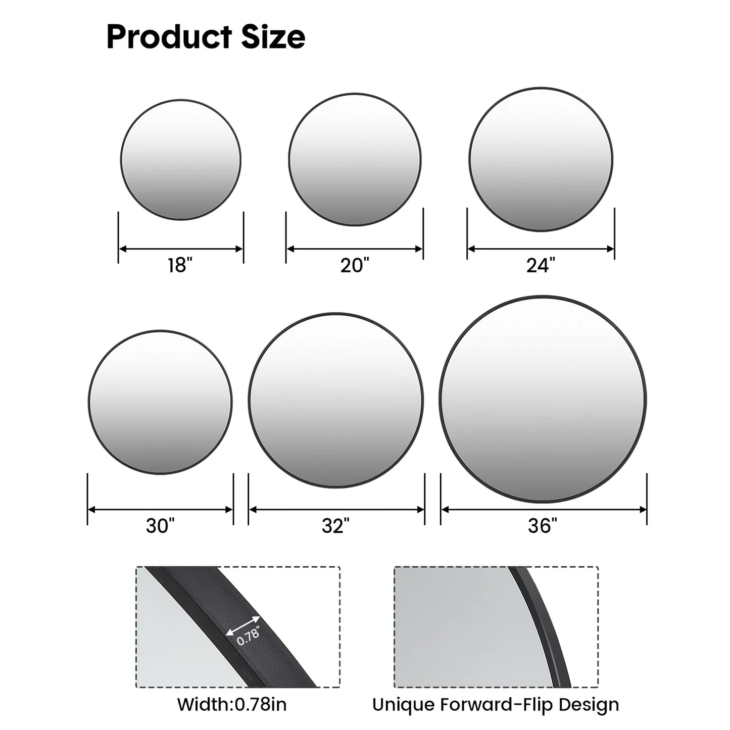 Round Mirror 18/20/24/30/32/36 Inch, Metal Frame Wall Mirror, Circle Mirror for Bathroom Living Room Entryway Hallway Foyer