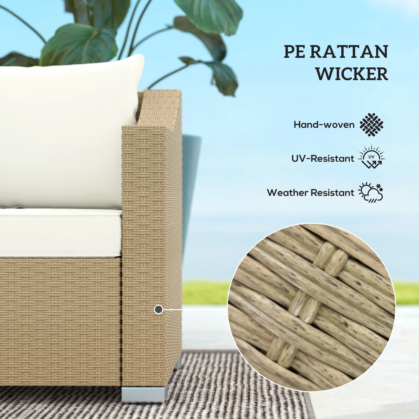 Outdoor Wicker Patio Sofa With Cushions And Throw Pillows