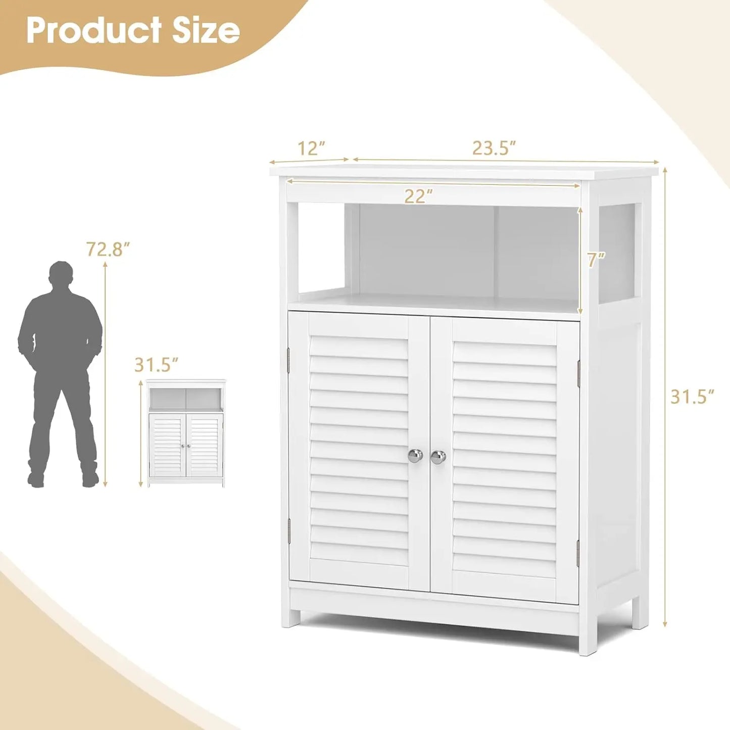 Bathroom Floor Cabinet With Double Shutter Doors And Adjustable Shelf