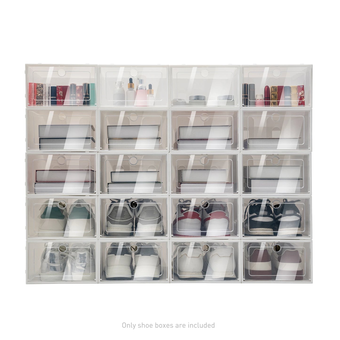 Foldable Flip Shoe Boxes Set Plastic Clear Stackable Shoe Organizer