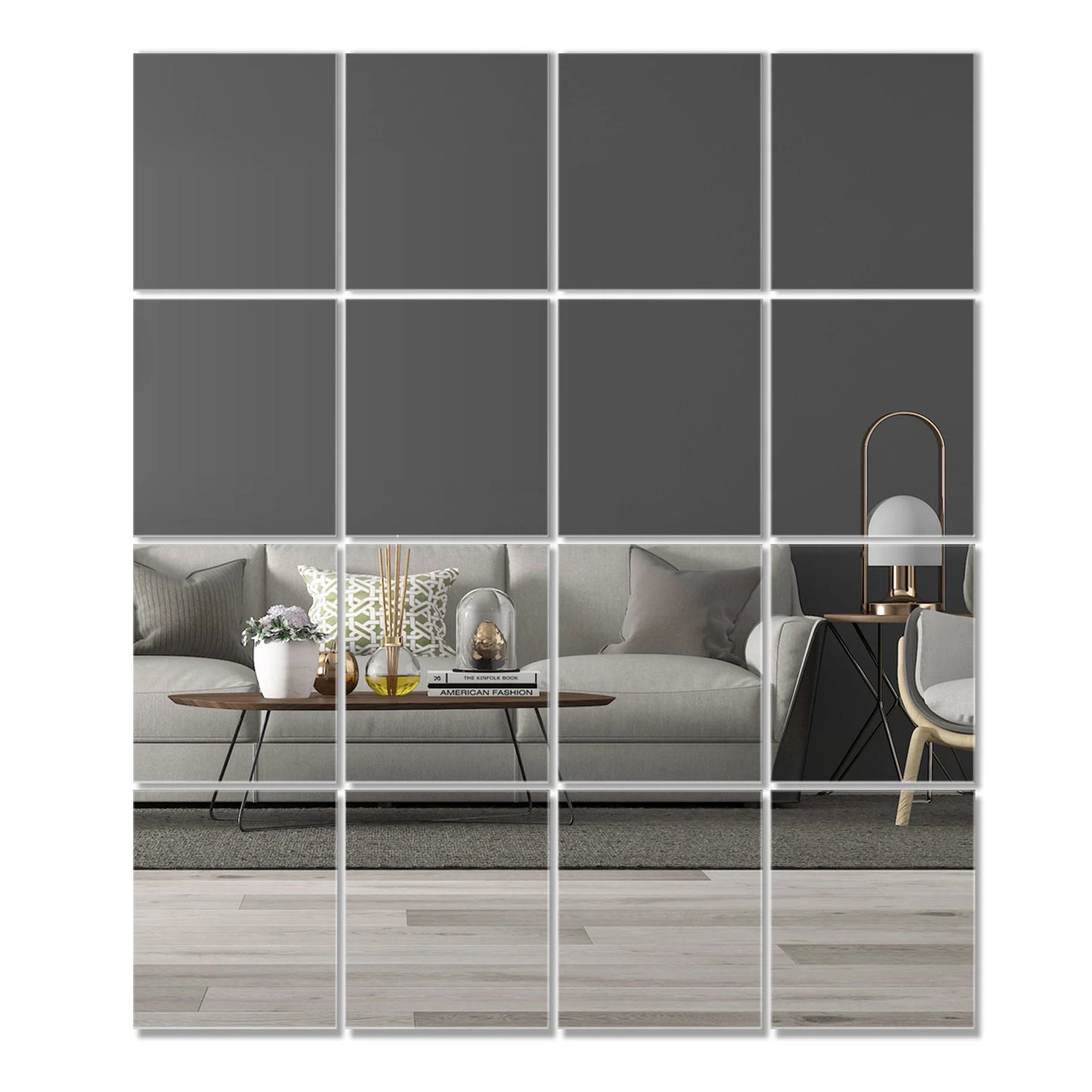 16 PCS Home Gym Mirror Tiles, 14'' x 12'', Large Frameless Wall Mirror for Bedroom,Door,Bathroom