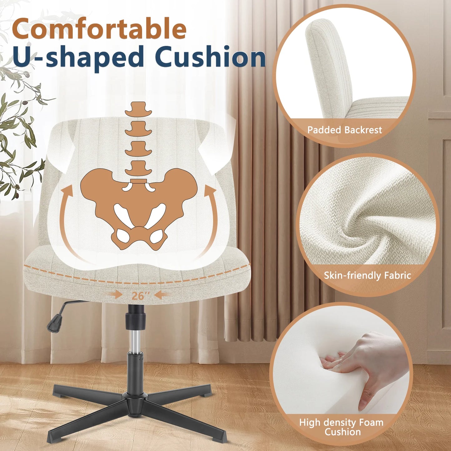 JHK Cross Legged Office Chair With Adjustable Height Swivel