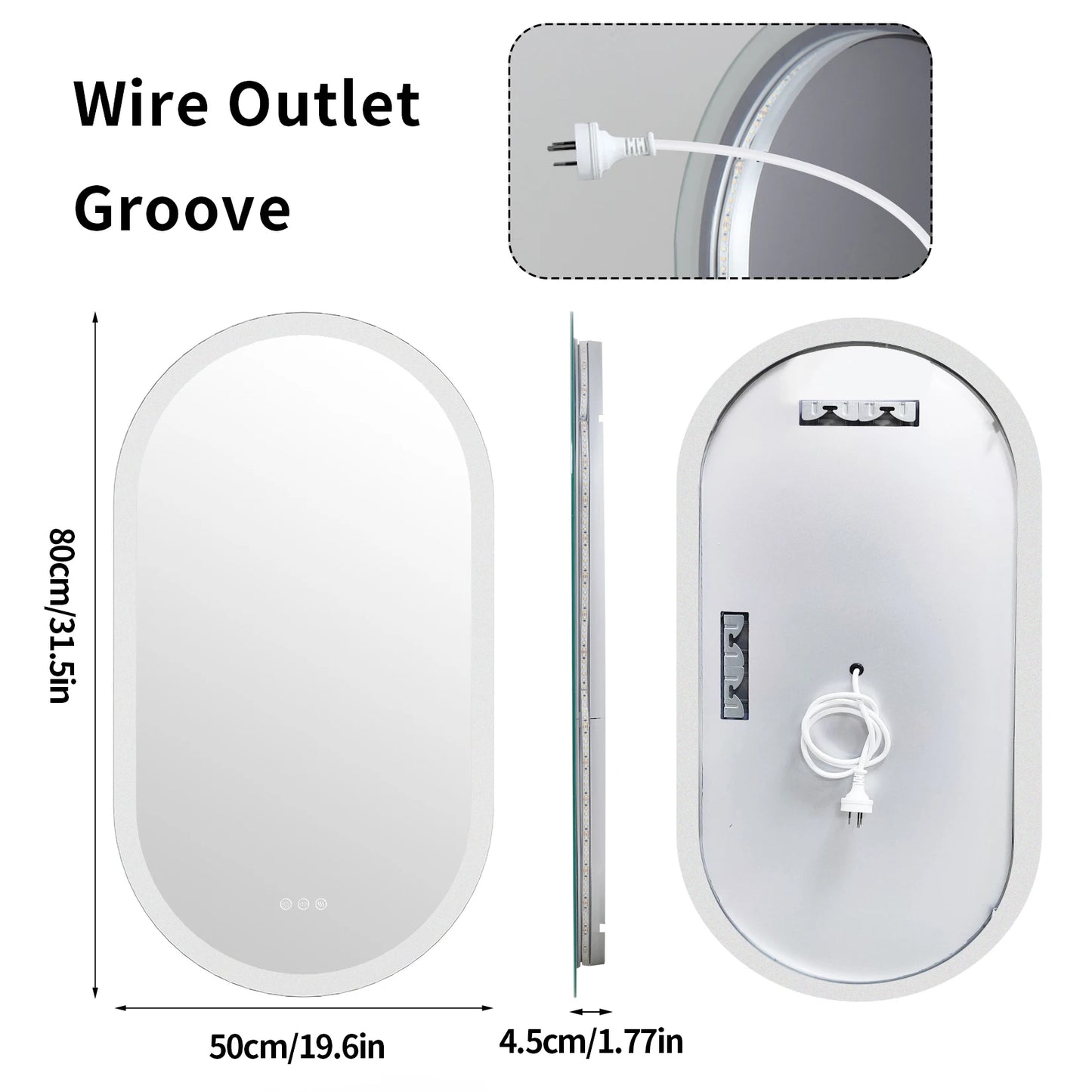 Wisfor LED Bathroom Mirror Wall Mounted Oval Backlit Vanity With Anti Fog