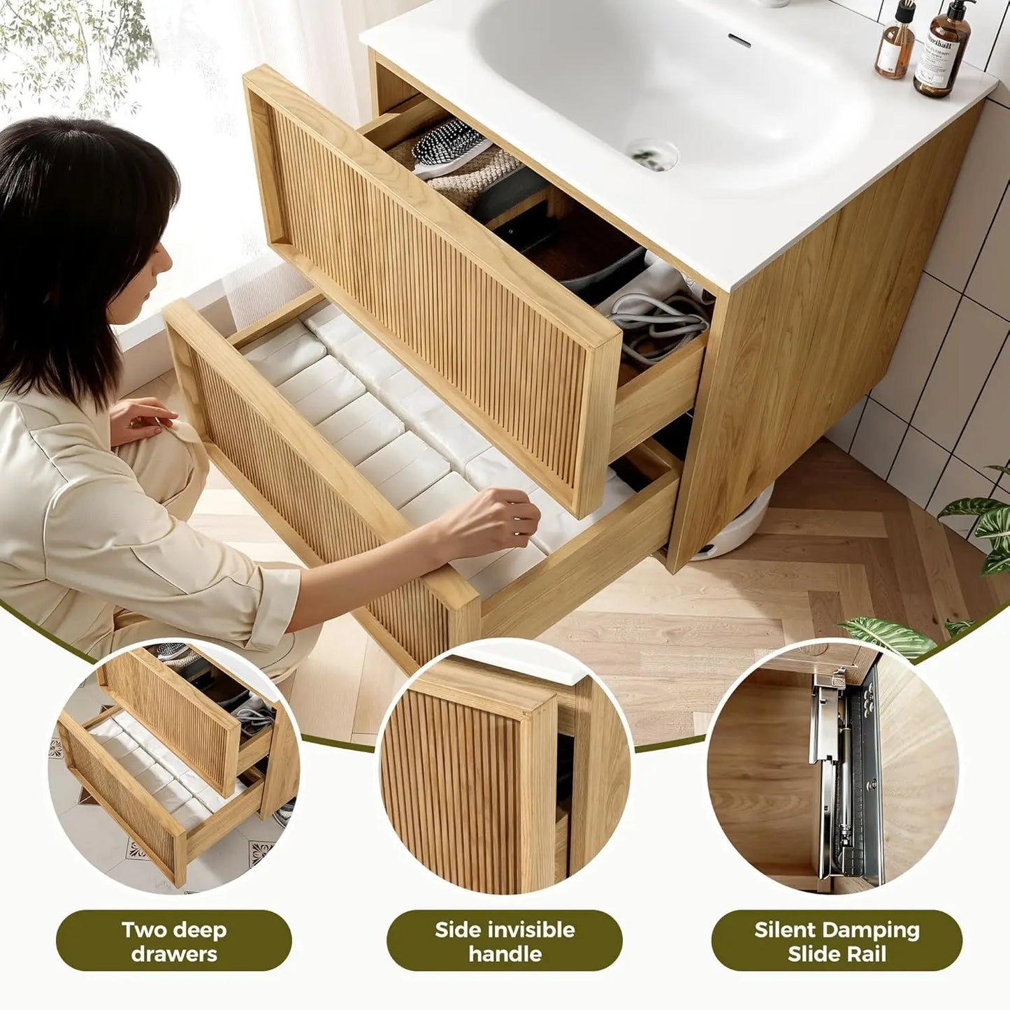 Bathroom Vanity With Sink Wall Mounted Cabinet SoftClose Drawers