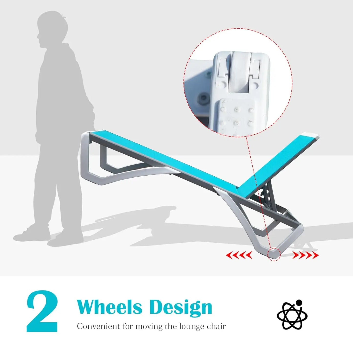 Aluminum Outdoor Lounge Chair Set Of Three With Wheels Weatherproof
