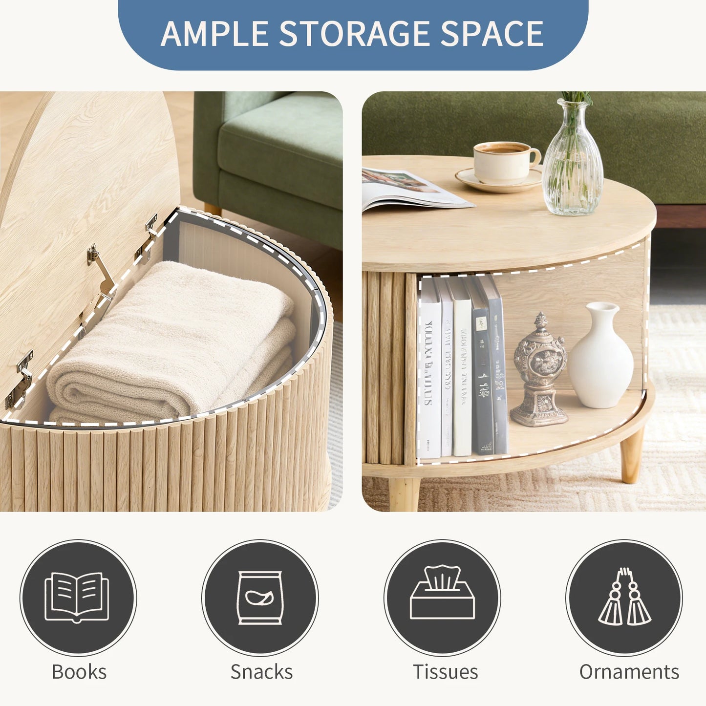 JHK Round Coffee Table With Flip Top Storage