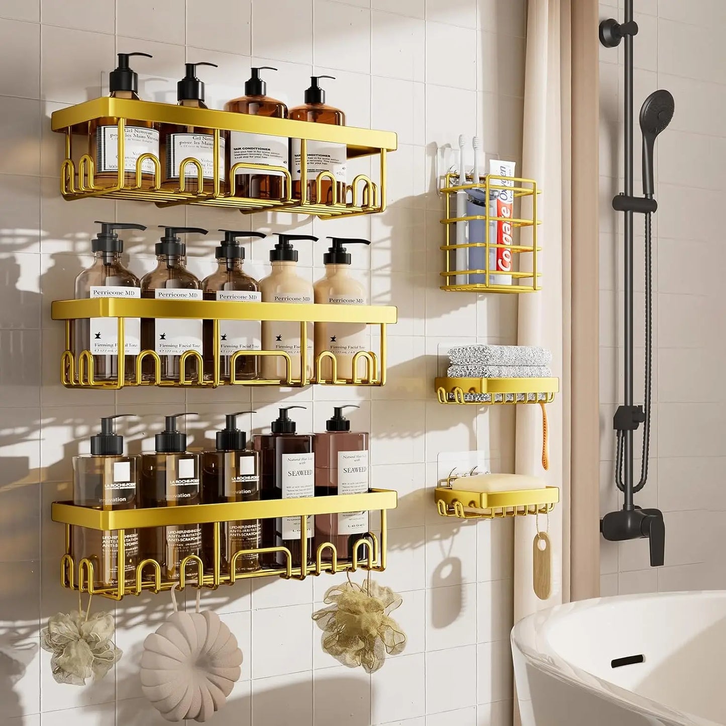 Stainless Steel Shower Caddy Organizer With Adhesive Mount