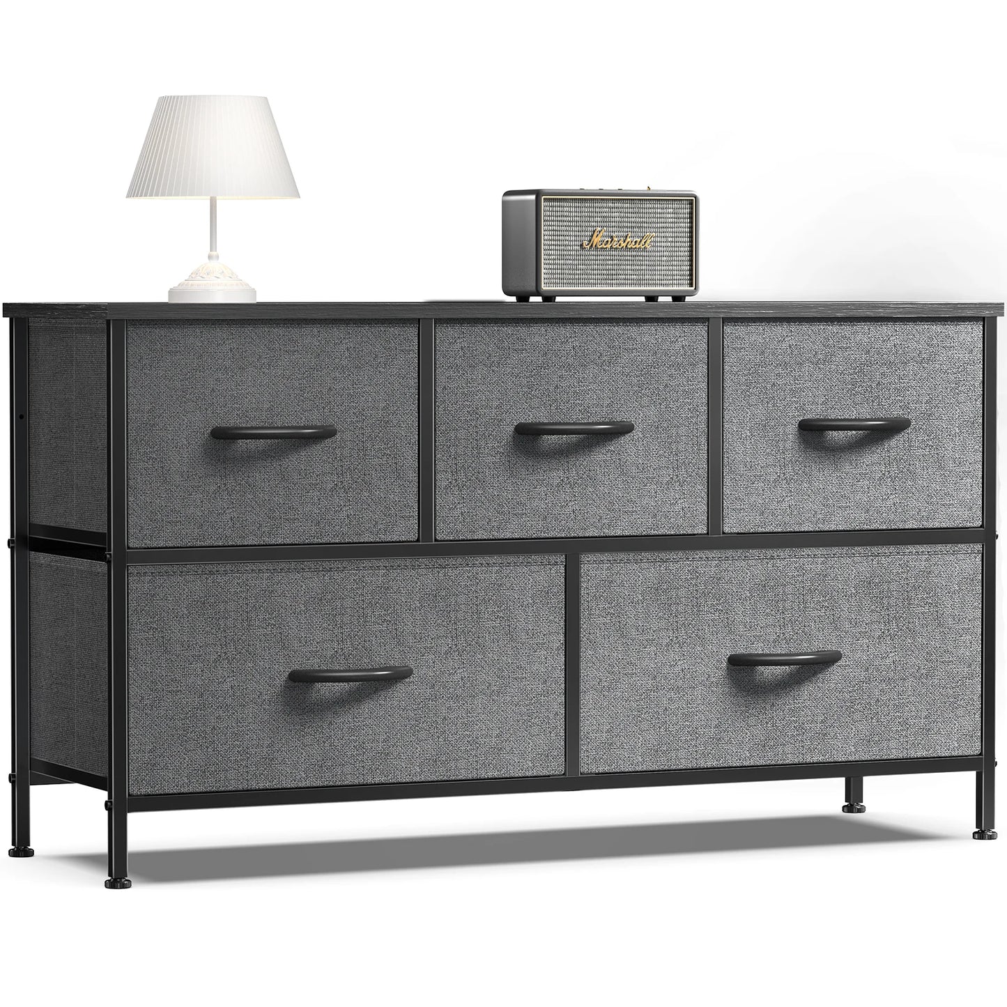 JHK Living Room Display Cabinet With Fabric Drawers And Steel Frame