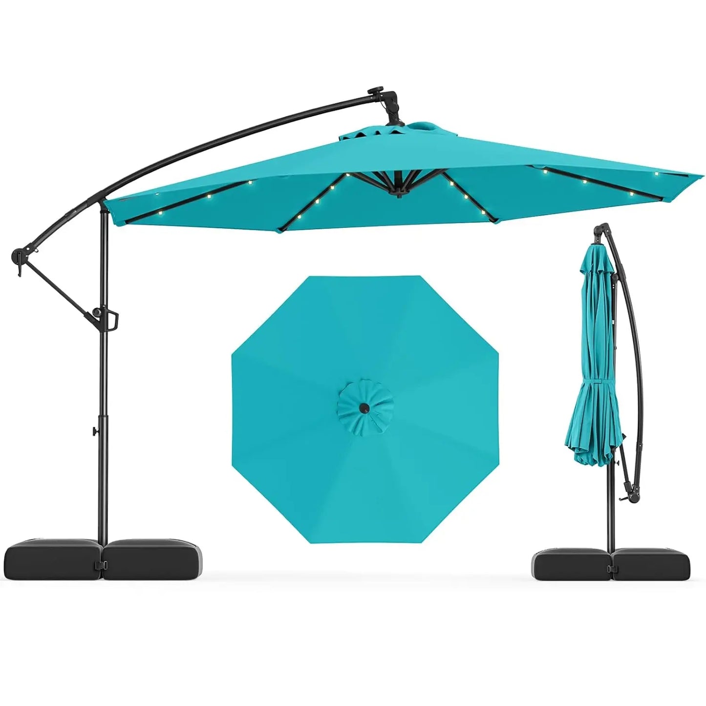 Solar Cantilever Patio Umbrella With Base Included And LED Lights