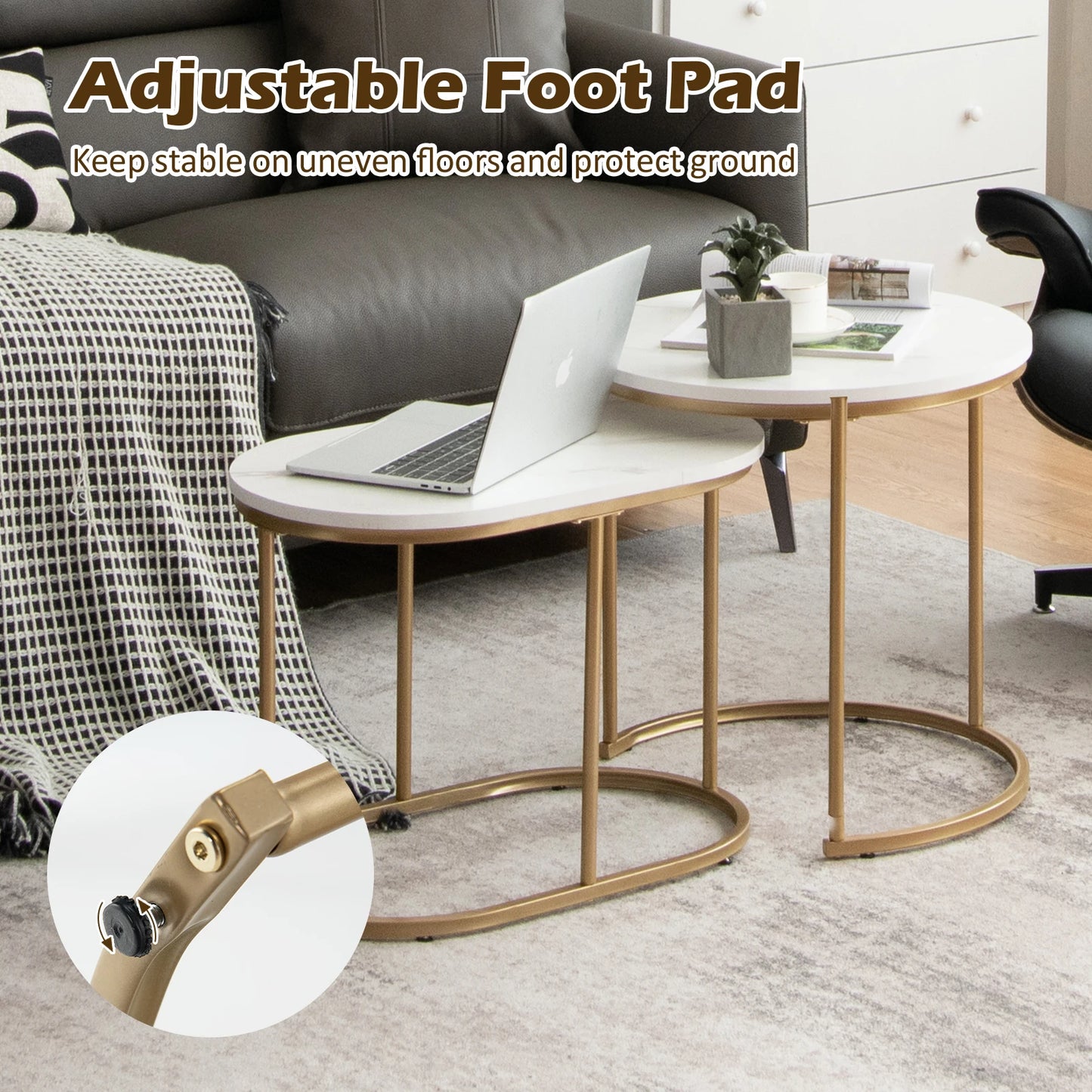 HOMASIS Nesting Coffee Tables Marble Set of 2 Living Room