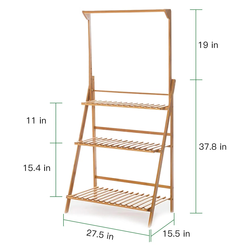 Folding Bamboo Plant Stand 3 Tier Indoor Outdoor Garden Shelf
