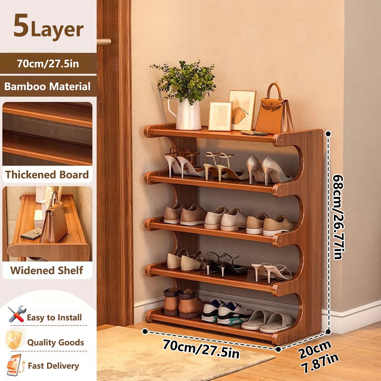 Wooden Multi Layer Shoe Rack With Space Saving Design