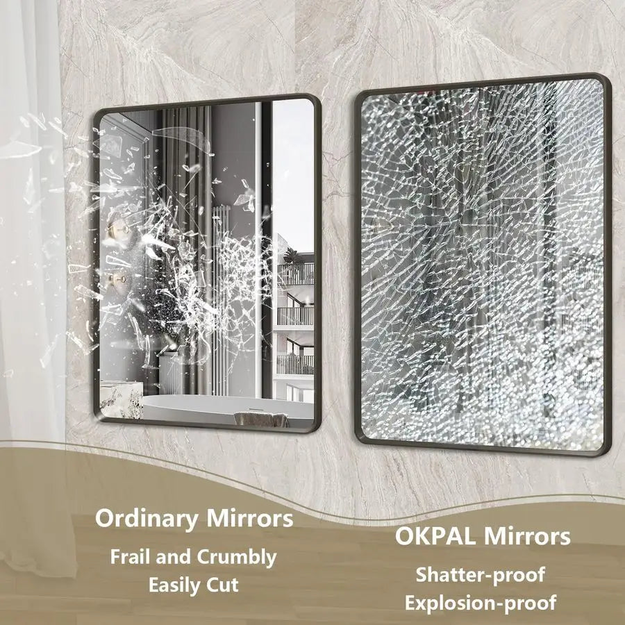 28X36 Inch Black Metal Framed Bathroom Mirror for Wall, Matte Black Bathroom Vanity Mirror, Black Rounded Rectangle Modern Mirro