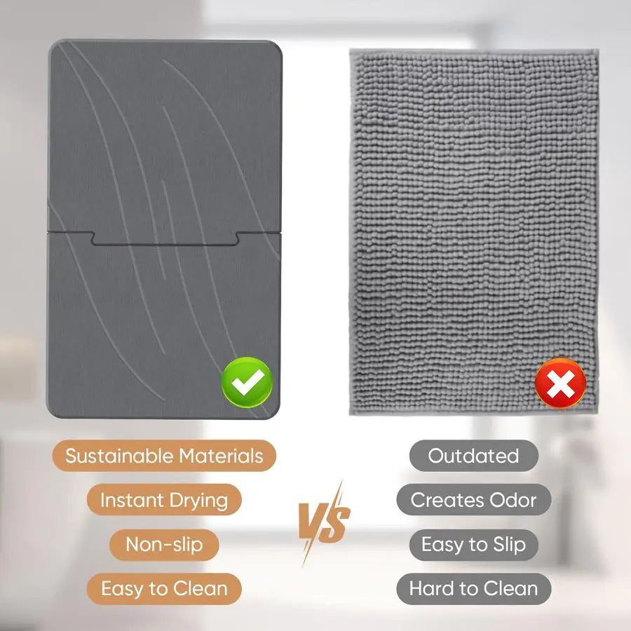 Diatomaceous Earth Bath Mat Non Slip Quick Dry Bathroom Floor
