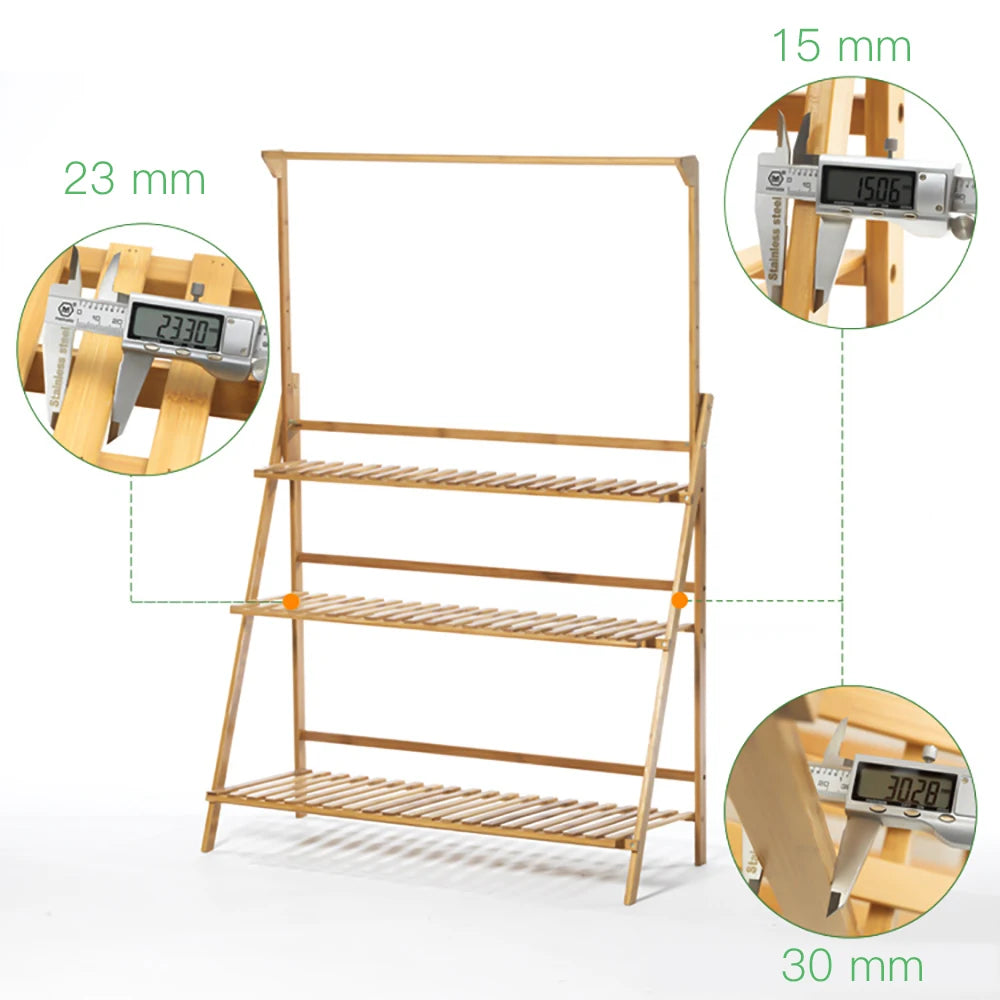 Folding Bamboo Plant Stand 3 Tier Indoor Outdoor Garden Shelf