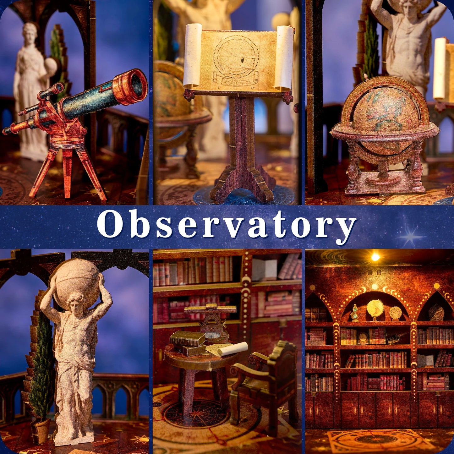 DIY 3D Wooden Puzzle Book Nook Kit Observatory Shelf Decor