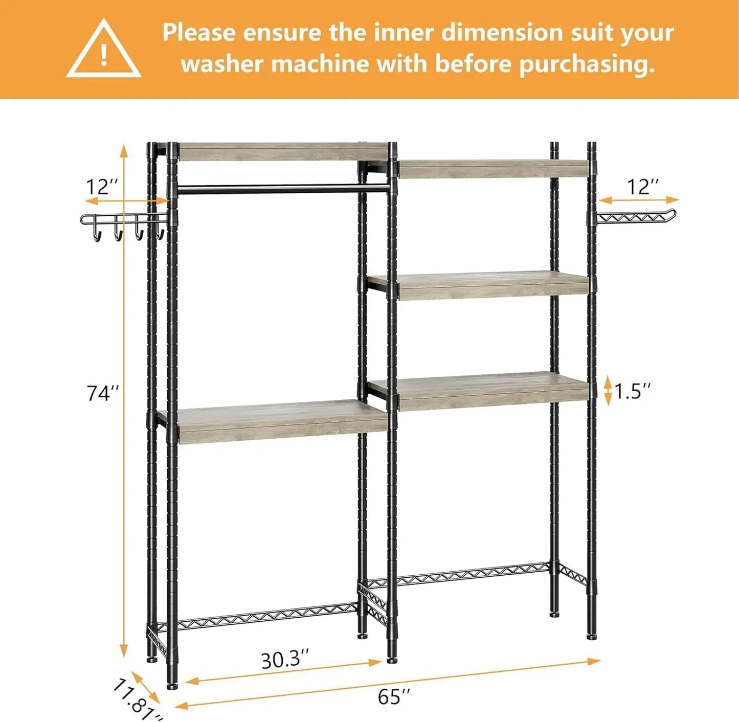 TWISTER.CK Over Washer Dryer Shelf 5 Tier Wood Laundry Organizer