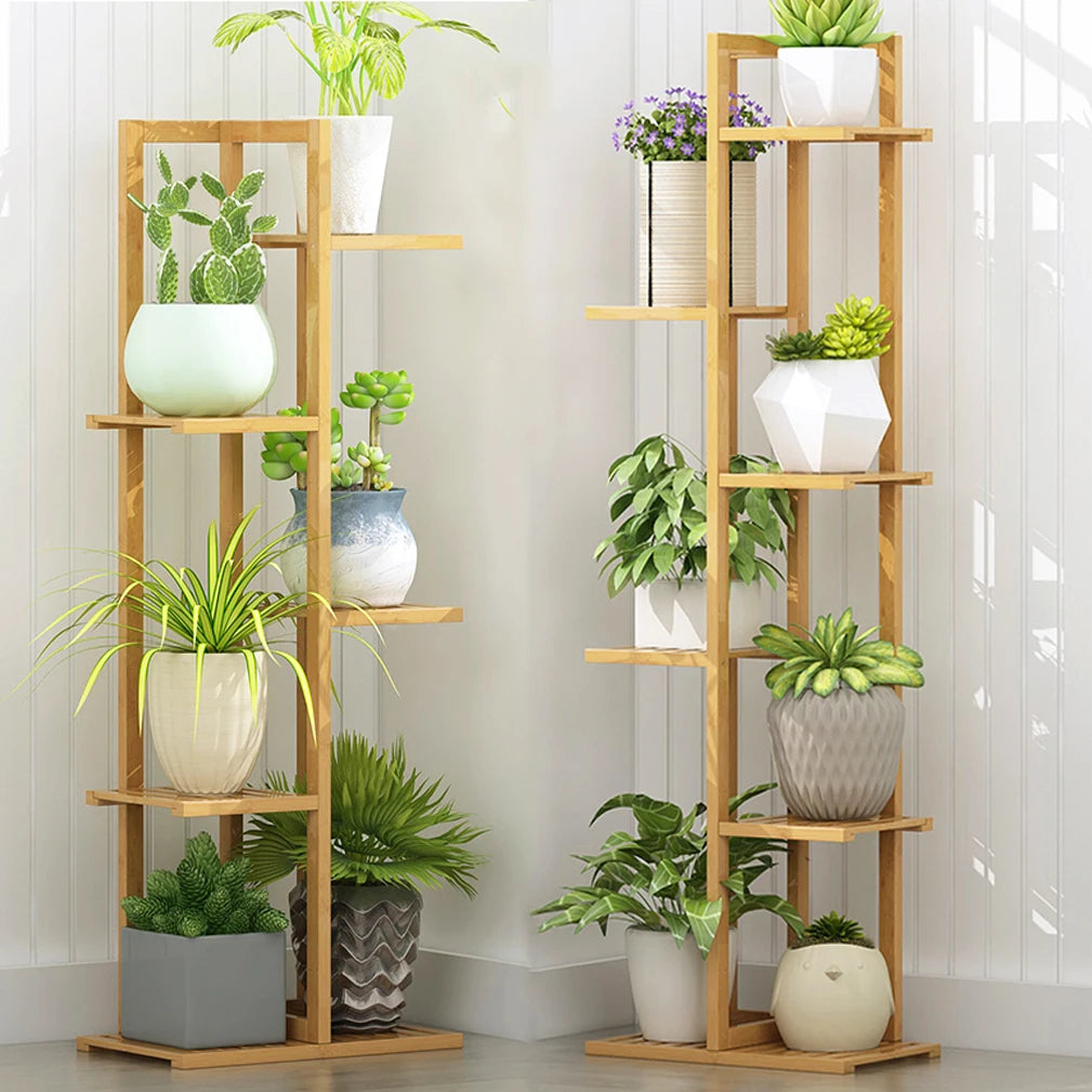 Natural Bamboo 6 Tier Plant Stand Corner Shelf for Indoor Outdoor