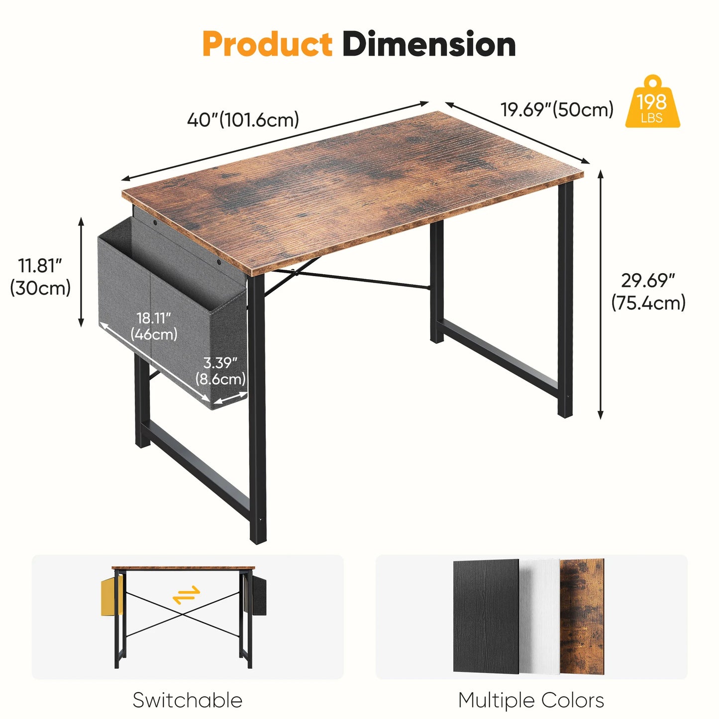JHK Adjustable Computer Desk With Wood Top And Metal Frame Storage Bag