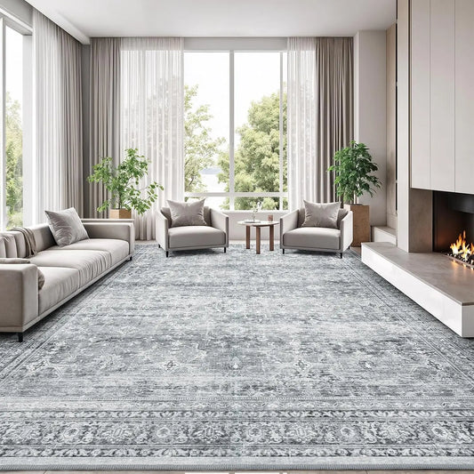 Washable Area Rug With Non-Slip Backing And Floral Design