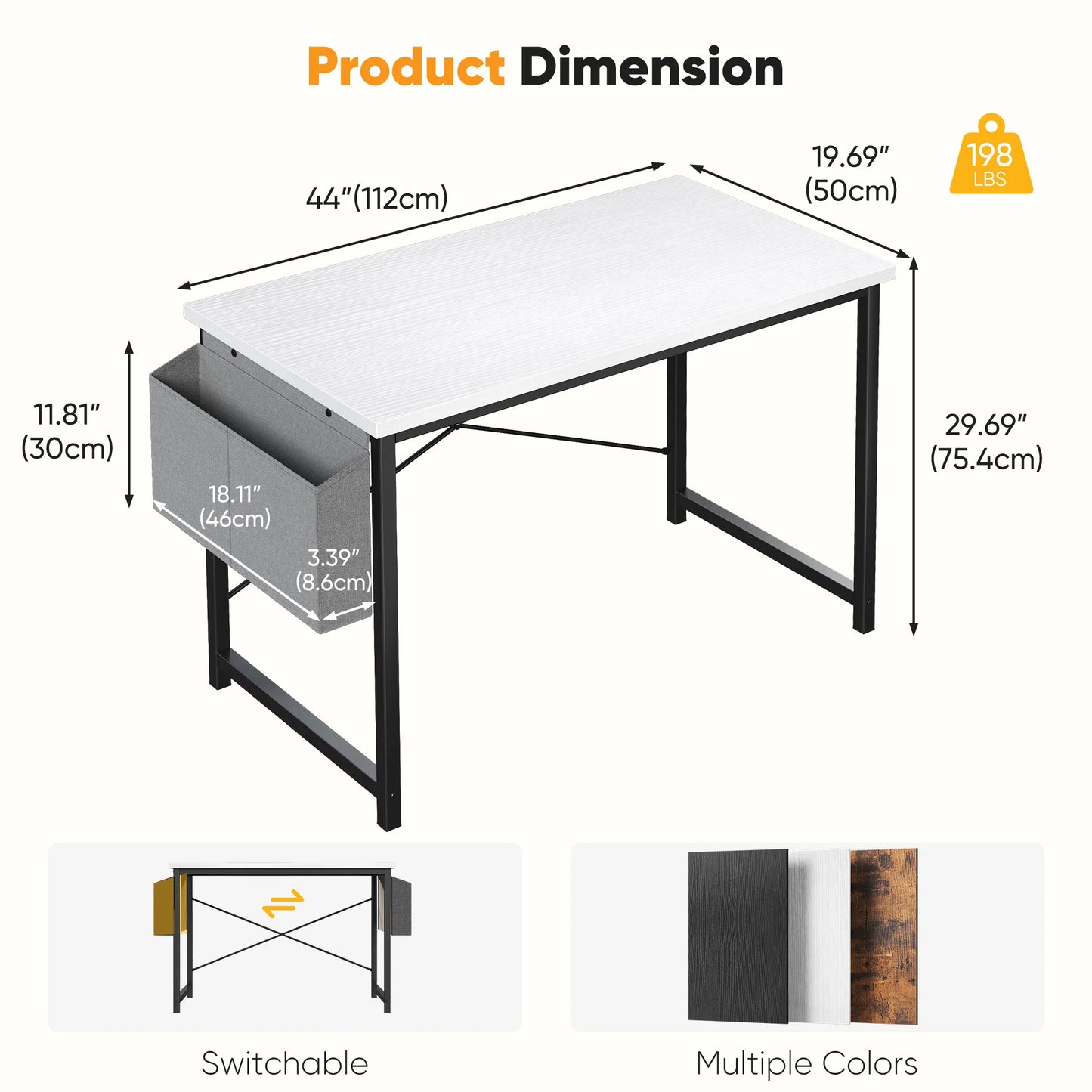 JHK Adjustable Computer Desk With Wood Top And Metal Frame Storage Bag