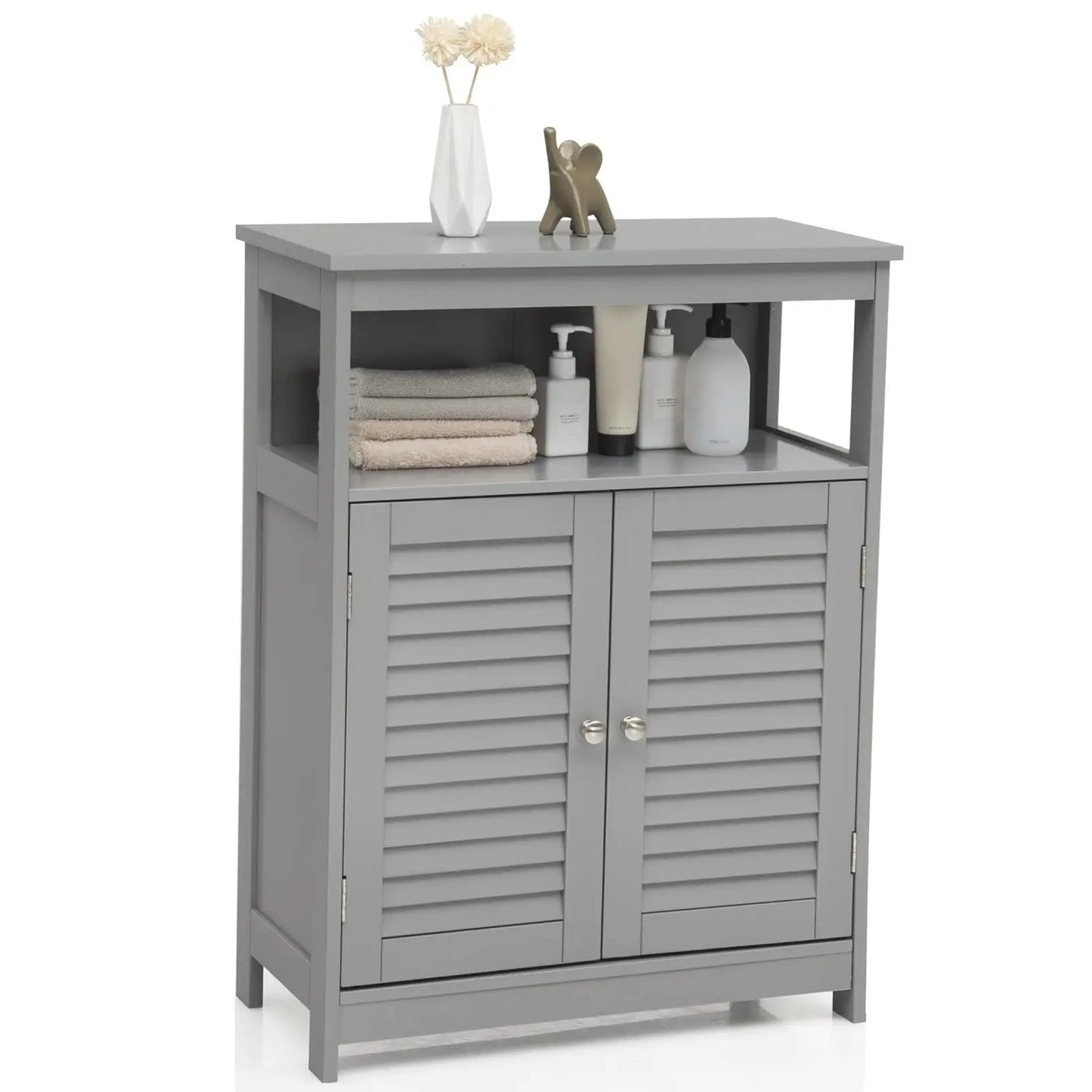 Bathroom Floor Cabinet With Double Shutter Doors And Adjustable Shelf