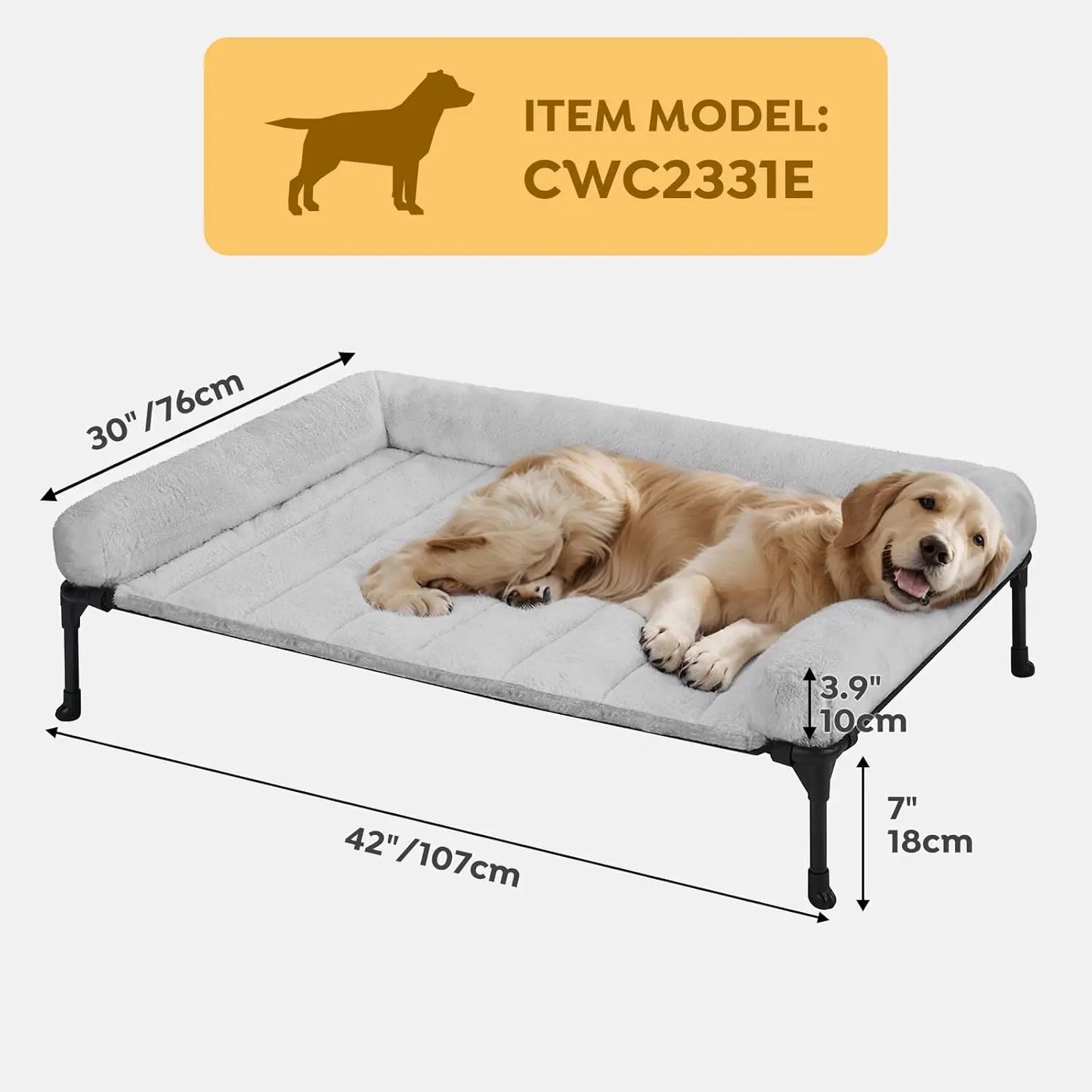 Elevated Orthopedic Dog Bed With Fluffy Bolster And Non Slip