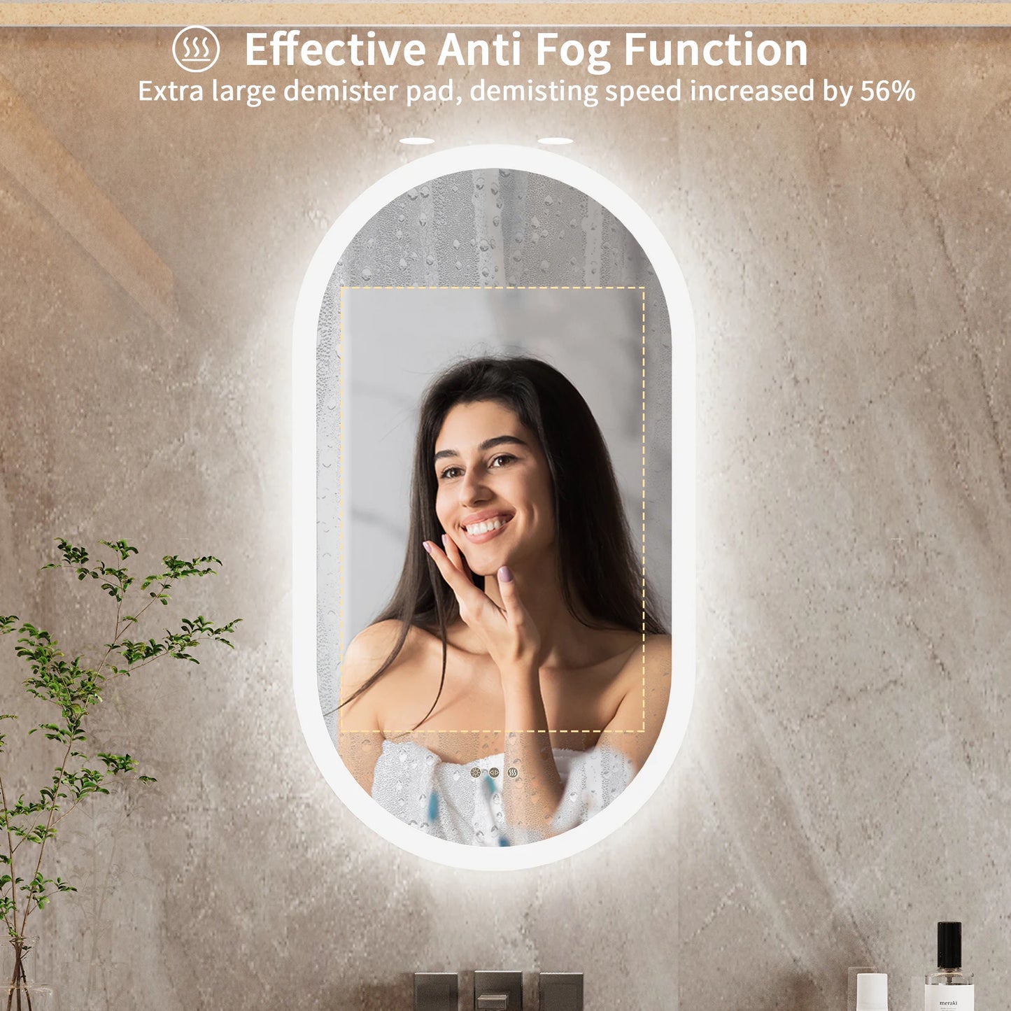 Wisfor LED Bathroom Mirror Wall Mounted Oval Backlit Vanity With Anti Fog