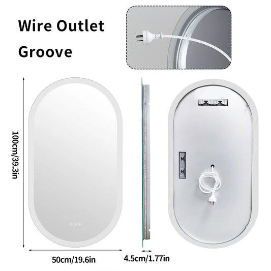 Wisfor LED Bathroom Mirror Wall Mounted Oval Backlit Vanity With Anti Fog